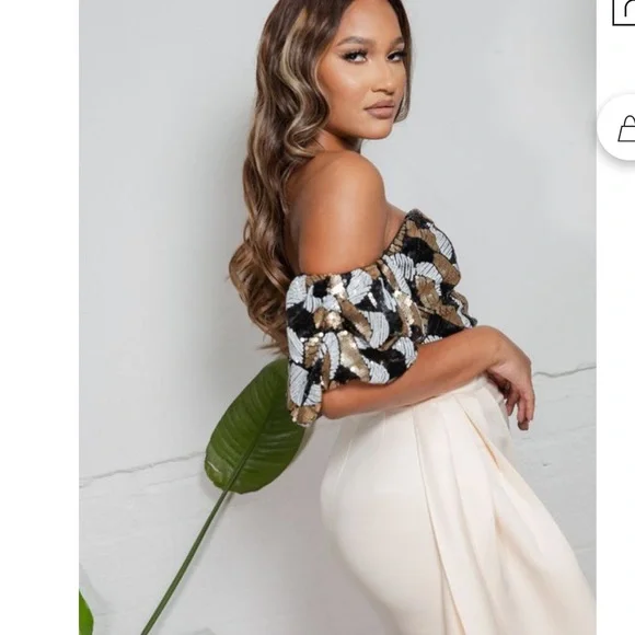 ASOS Virgos Lounge Bardot Sequin Top Gold Black Sold Out NWT UK 10 - Picture 7 of 15